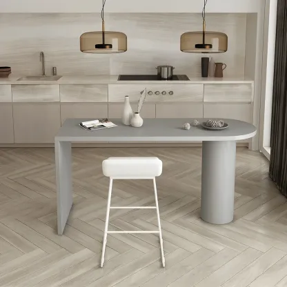 Free Form Modern Gray Bar Table with Wood Top Image - 3