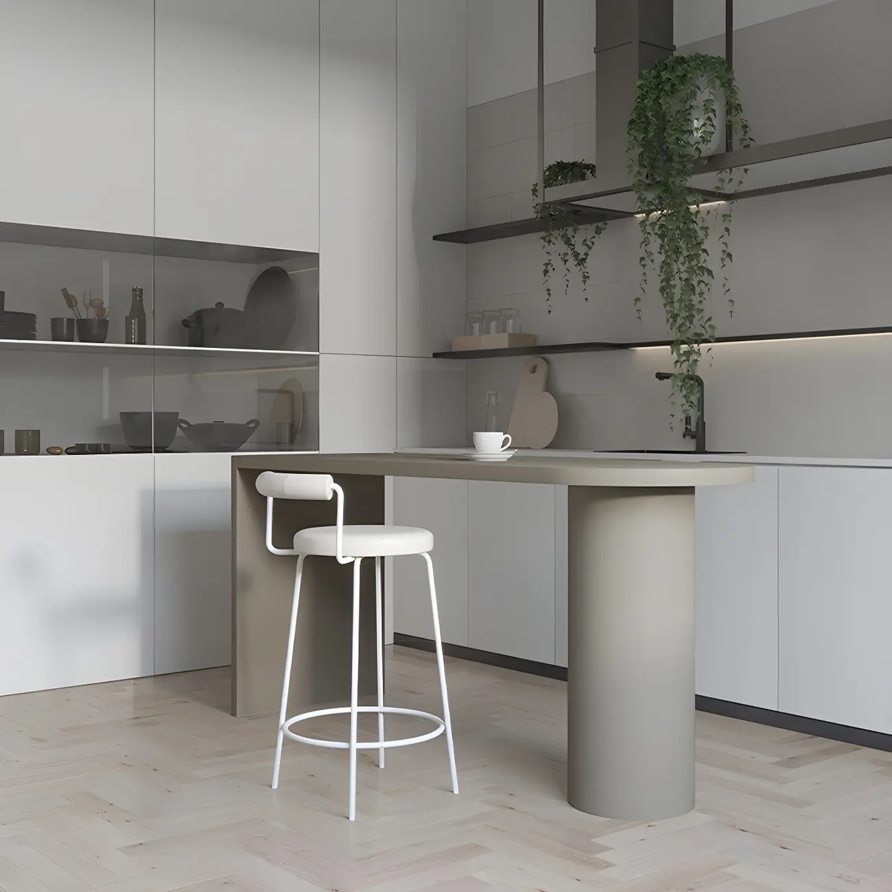 Free Form Modern Gray Bar Table with Wood Top Image - 5 | homeyfad