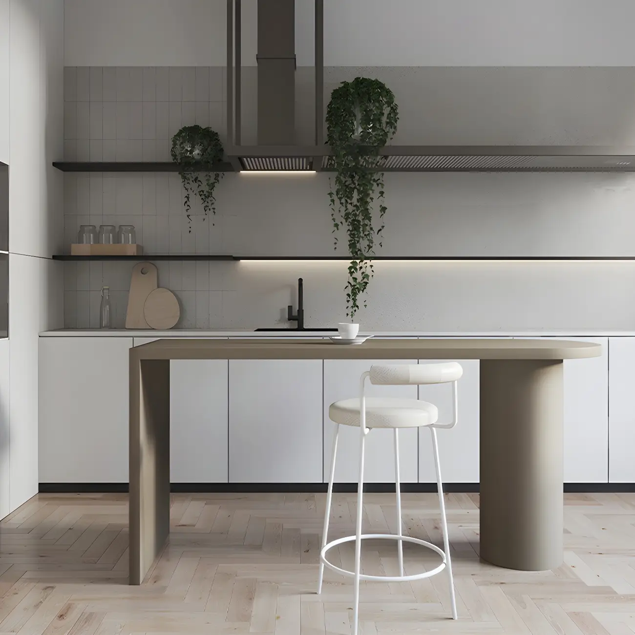 Free Form Modern Gray Bar Table with Wood Top Image - 6 | homeyfad