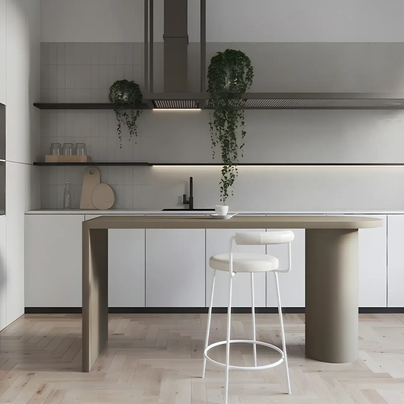 Free Form Modern Gray Bar Table with Wood Top Image - 6