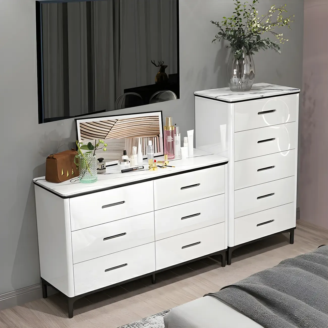 Modern White Wooden Dressers & Chests with Drawers for Home Image - 7