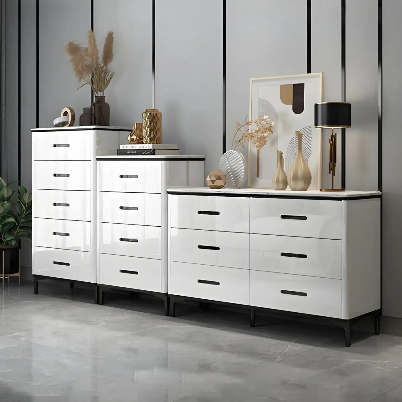 Modern White Wooden Dressers & Chests with Drawers for Home Image - 13