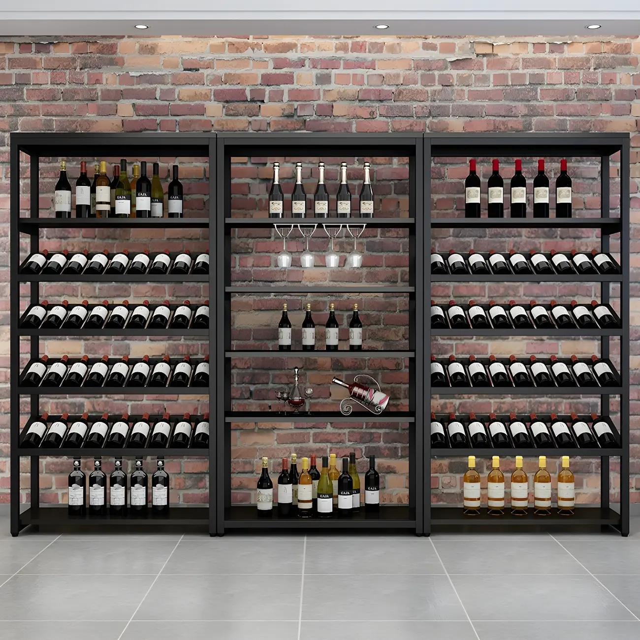 Freestanding Floor Metal Large Wine Bottle Rack Black Image - 1 | homeyfad
