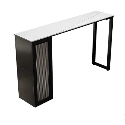Modern Black Stone Steel Pedestal Storage Bar Tables Image - 2
