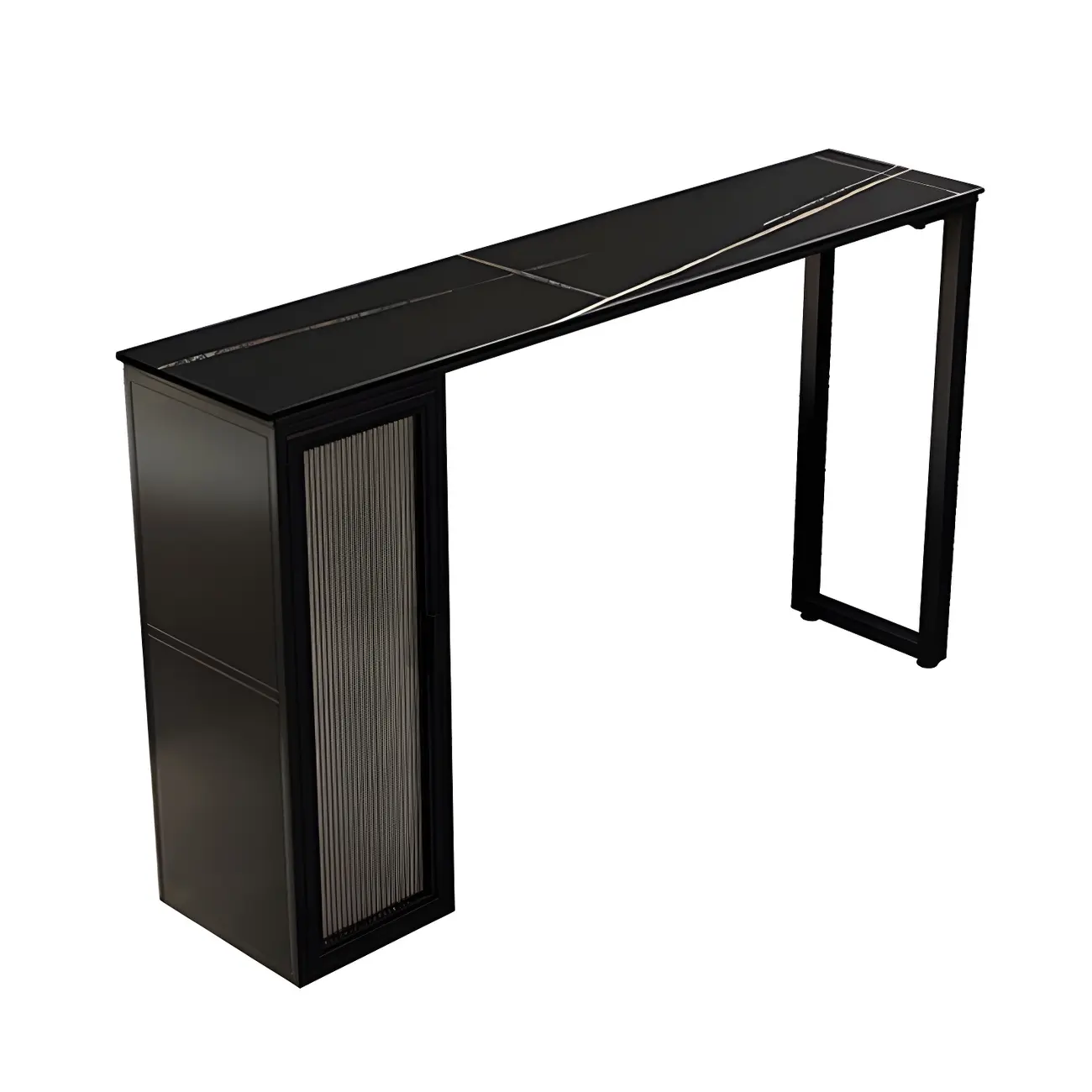 Modern Black Stone Steel Pedestal Storage Bar Tables Image - 3 | homeyfad