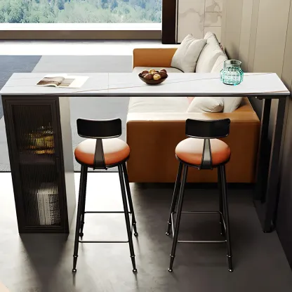 Modern Black Stone Steel Pedestal Storage Bar Tables Image - 4