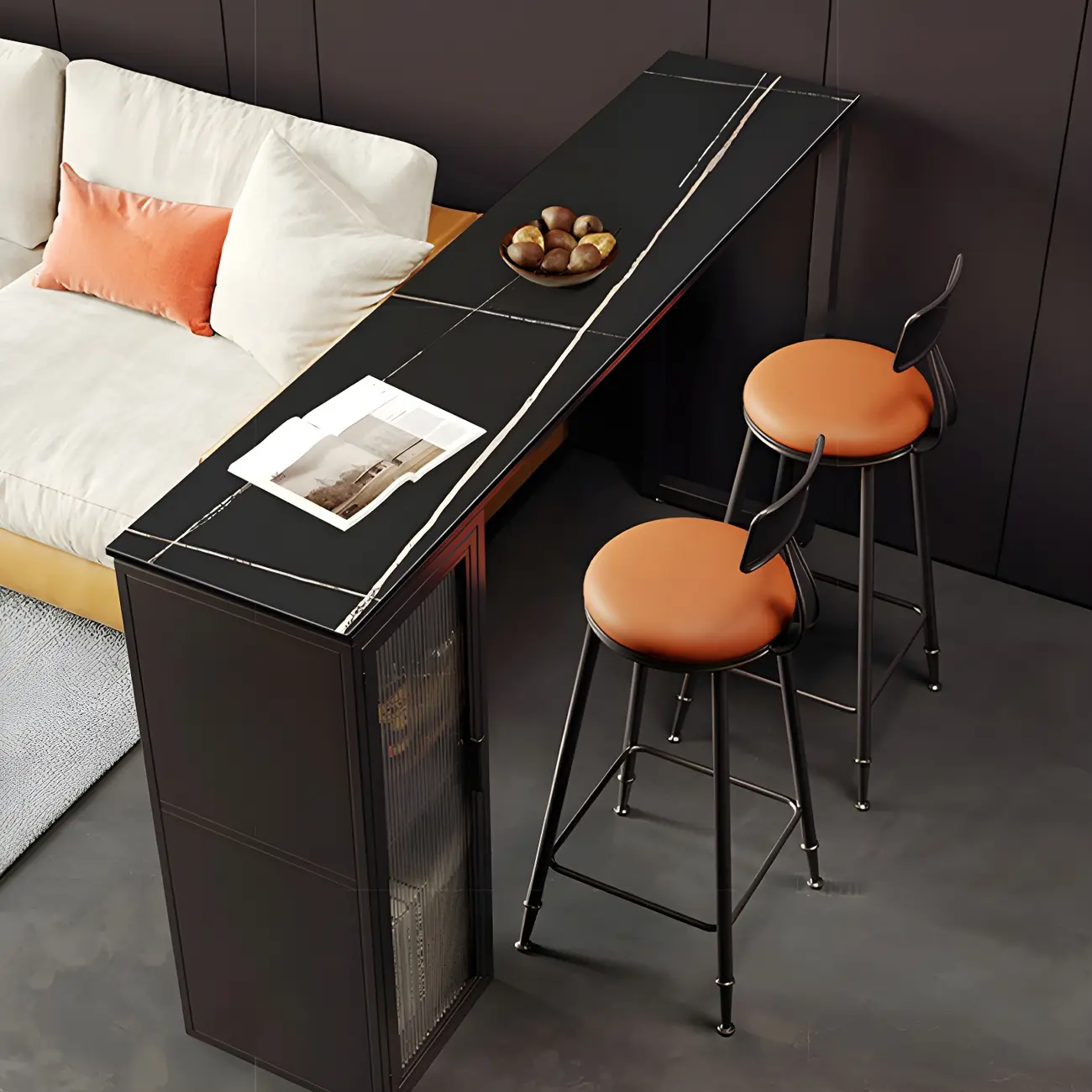 Modern Black Stone Steel Pedestal Storage Bar Tables Image - 5 | homeyfad