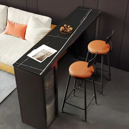 Modern Black Stone Steel Pedestal Storage Bar Tables Image - 5
