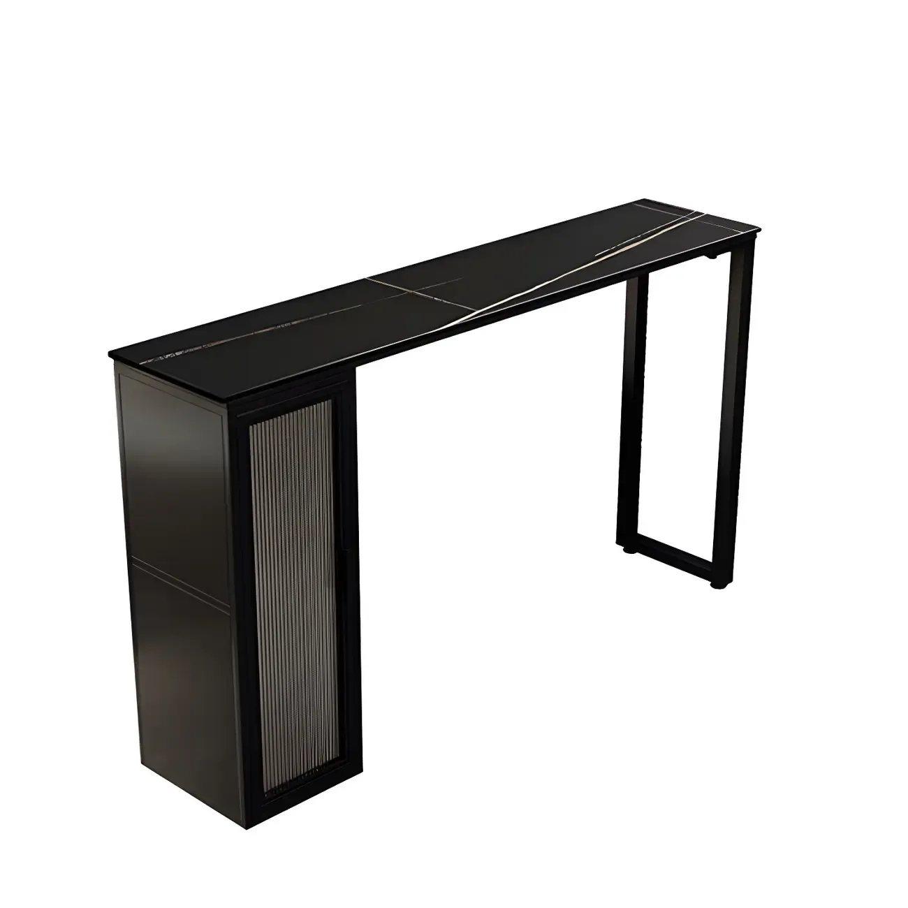 Modern Black Stone Steel Pedestal Storage Bar Tables Image - 7