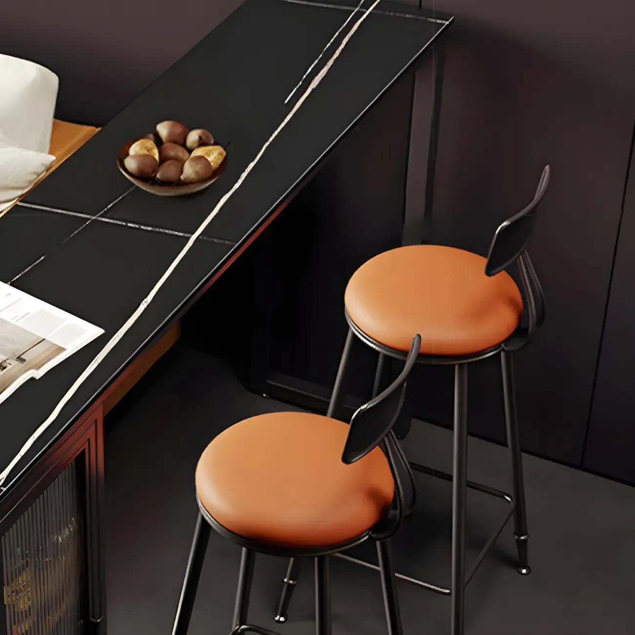 Modern Black Stone Steel Pedestal Storage Bar Tables Image - 9