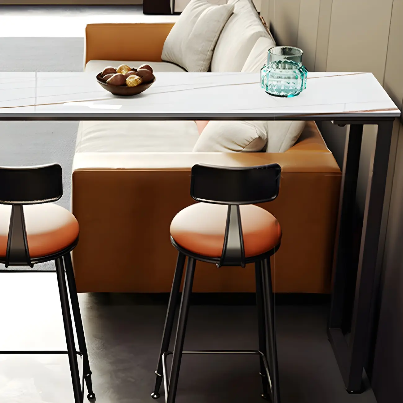 Modern Black Stone Steel Pedestal Storage Bar Tables Image - 10 | homeyfad