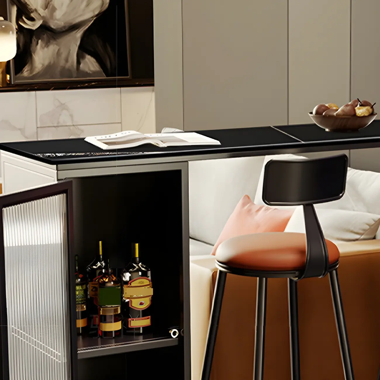 Modern Black Stone Steel Pedestal Storage Bar Tables Image - 11 | homeyfad