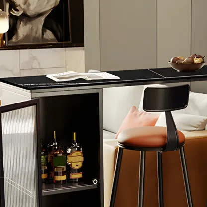 Modern Black Stone Steel Pedestal Storage Bar Tables Image - 11