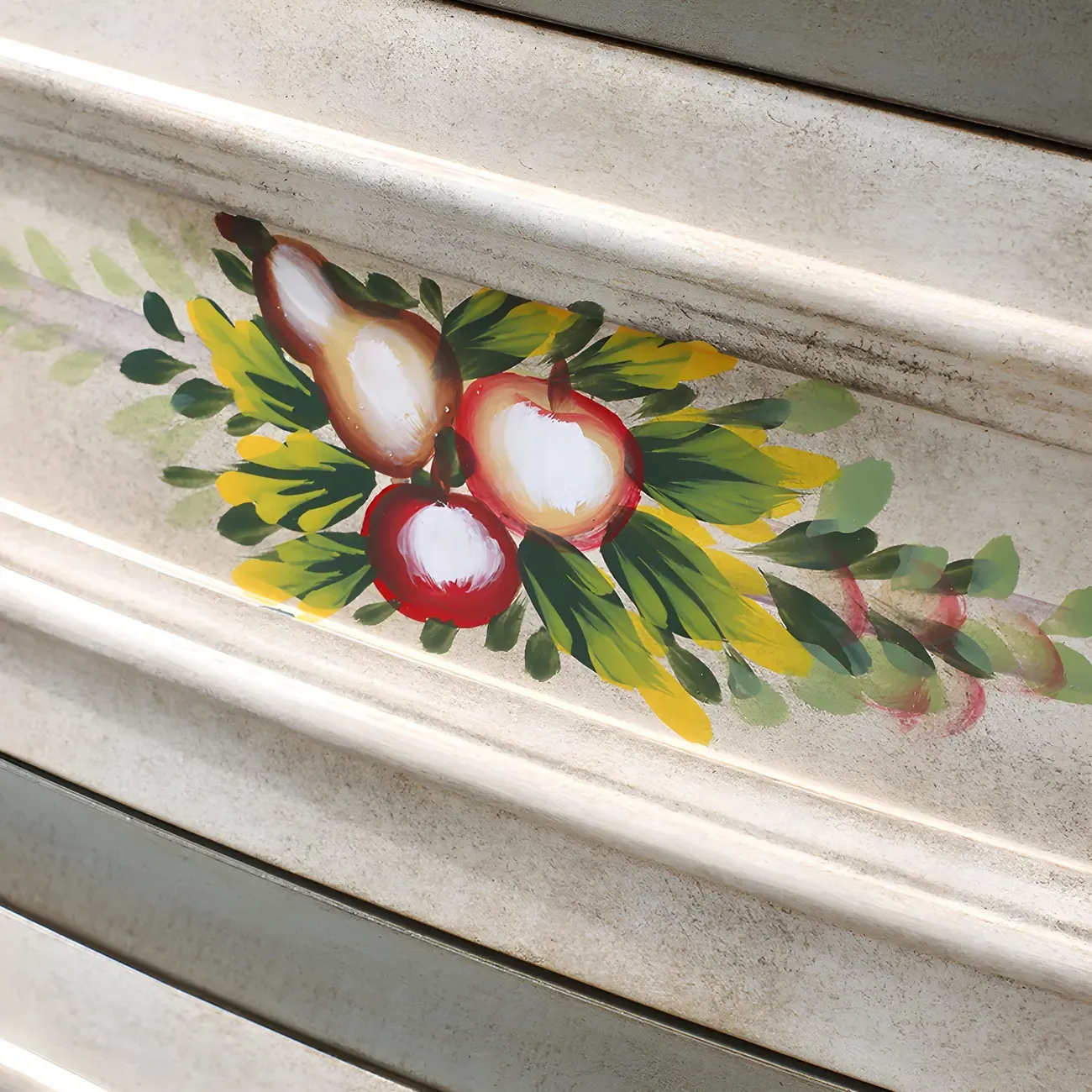 Vintage Grey Wooden Chest with Floral and 6 Drawers for Home Image - 5