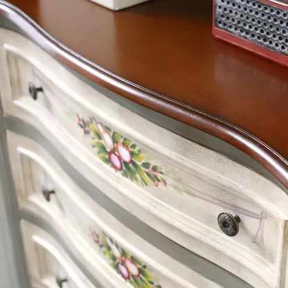 Vintage Grey Wooden Chest with Floral and 6 Drawers for Home Image - 7
