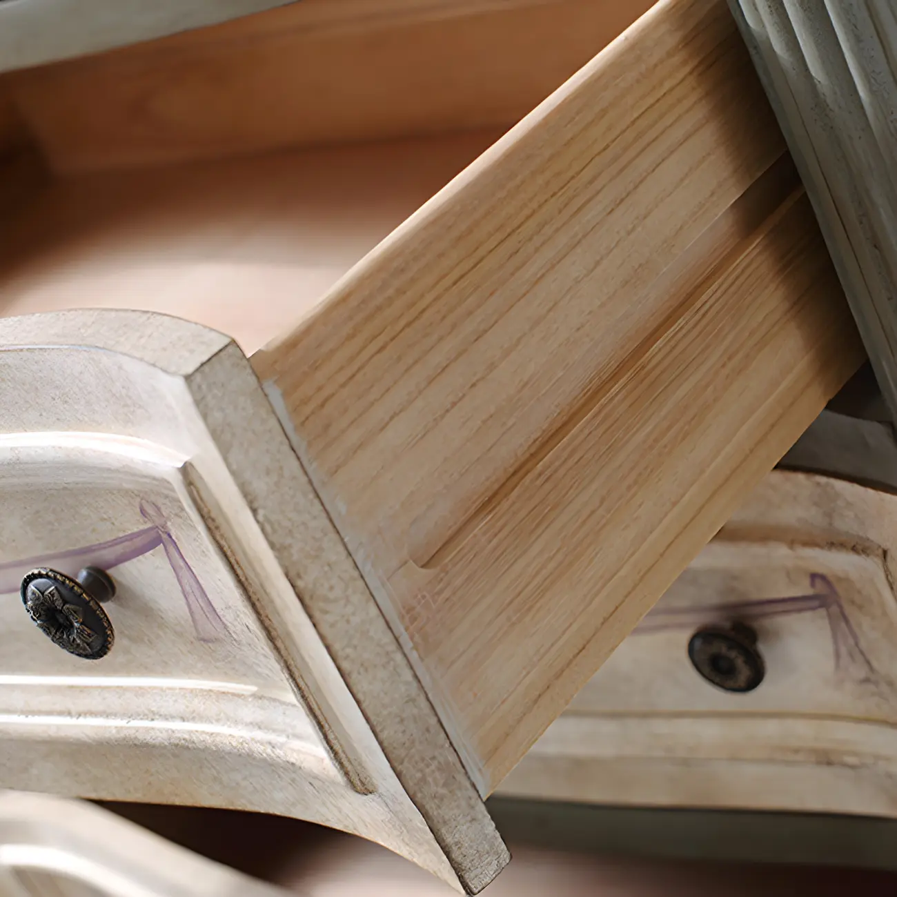 Vintage Grey Wooden Chest with Floral and 6 Drawers for Home Image - 8 | homeyfad