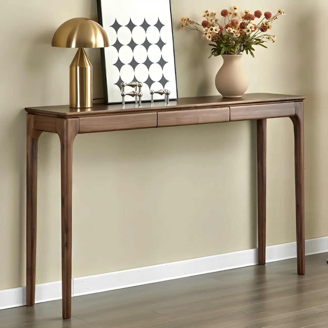 Rectangular Brown Wood Console Table with Drawers Image - 1 | homeyfad