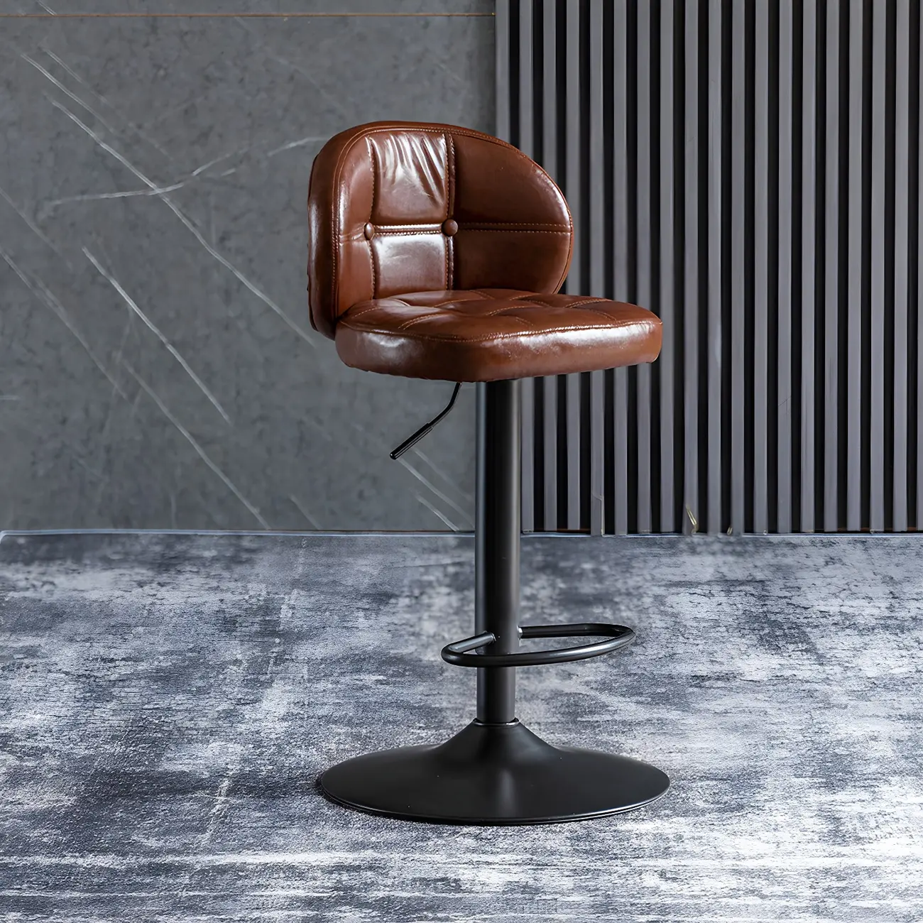 Rectangle Adjustable Leather Swivel Armless Bar Stools Image - 2 | homeyfad