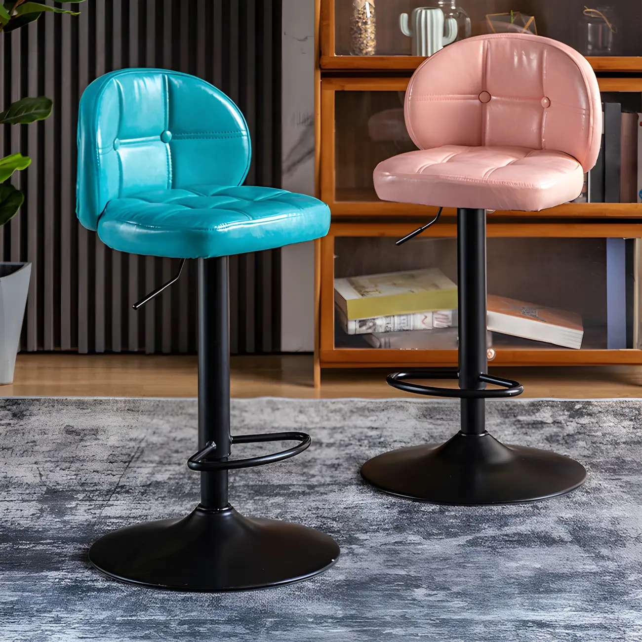 Rectangle Adjustable Leather Swivel Armless Bar Stools Image - 3 | homeyfad