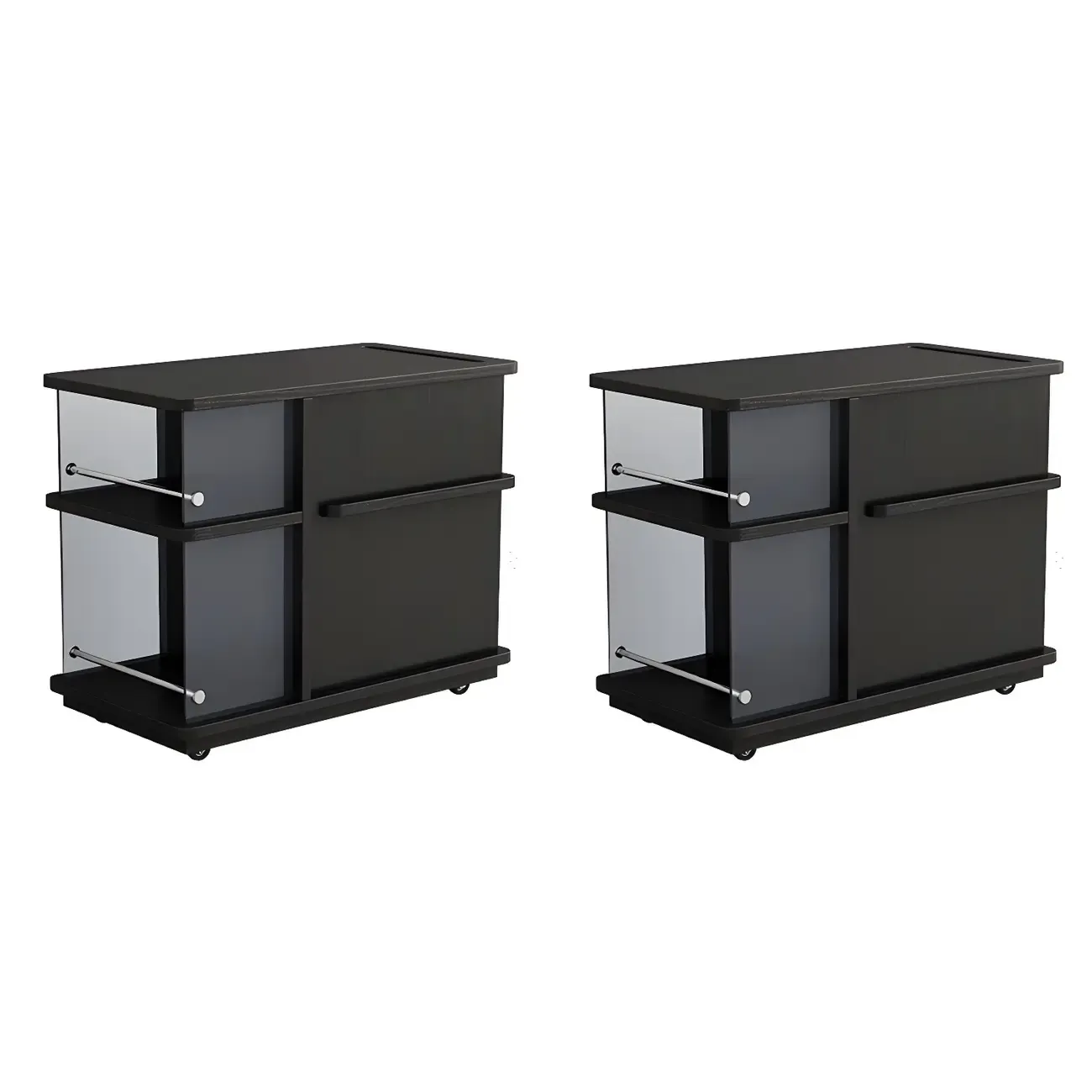Functional Black Rectangular Wood Side Table with Storage Image - 8
