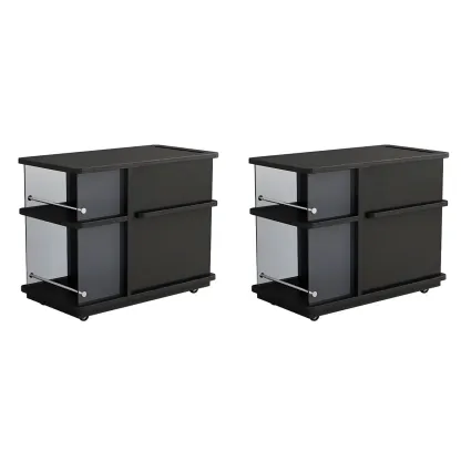 Functional Black Rectangular Wood Side Table with Storage Image - 8