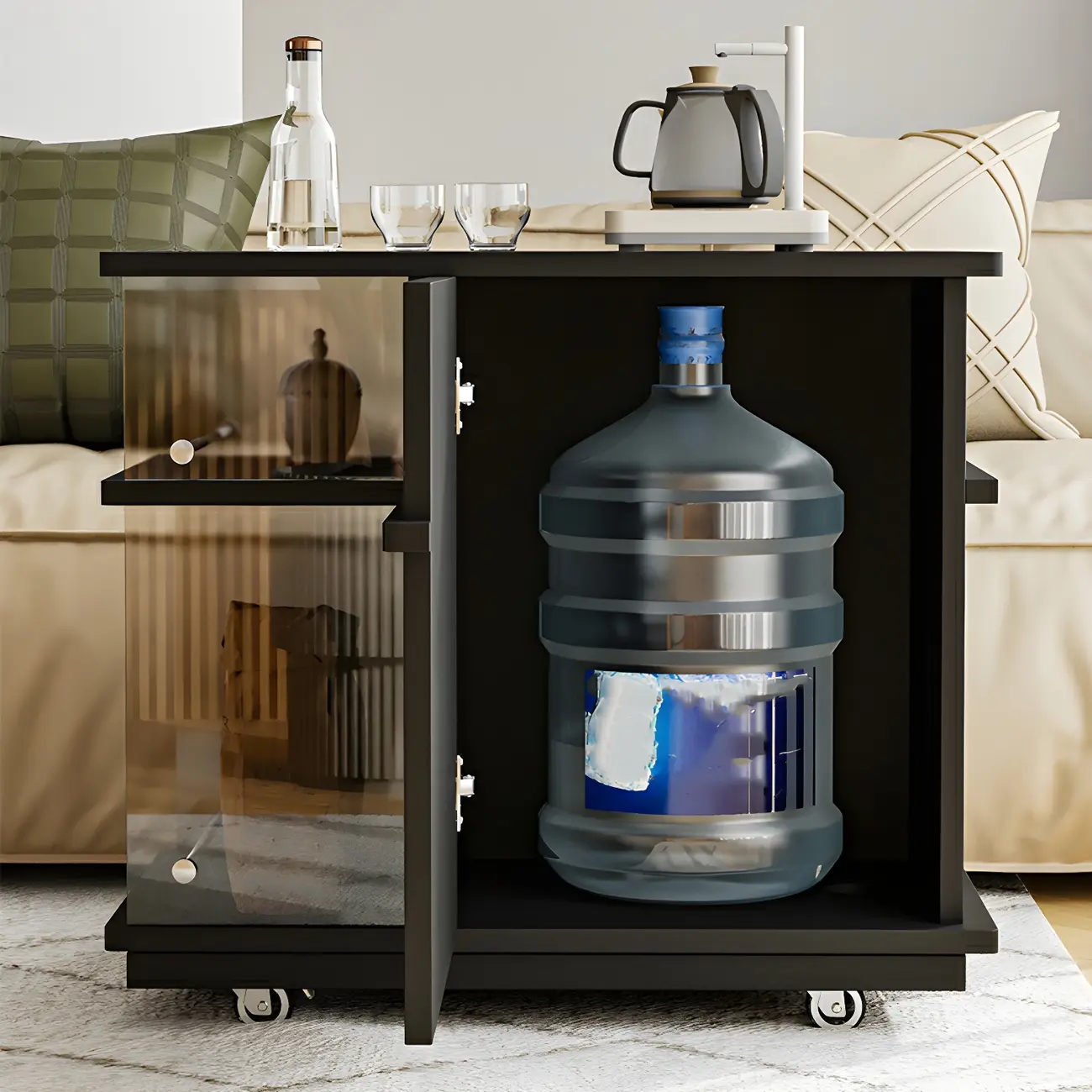 Functional Black Rectangular Wood Side Table with Storage Image - 2 | homeyfad