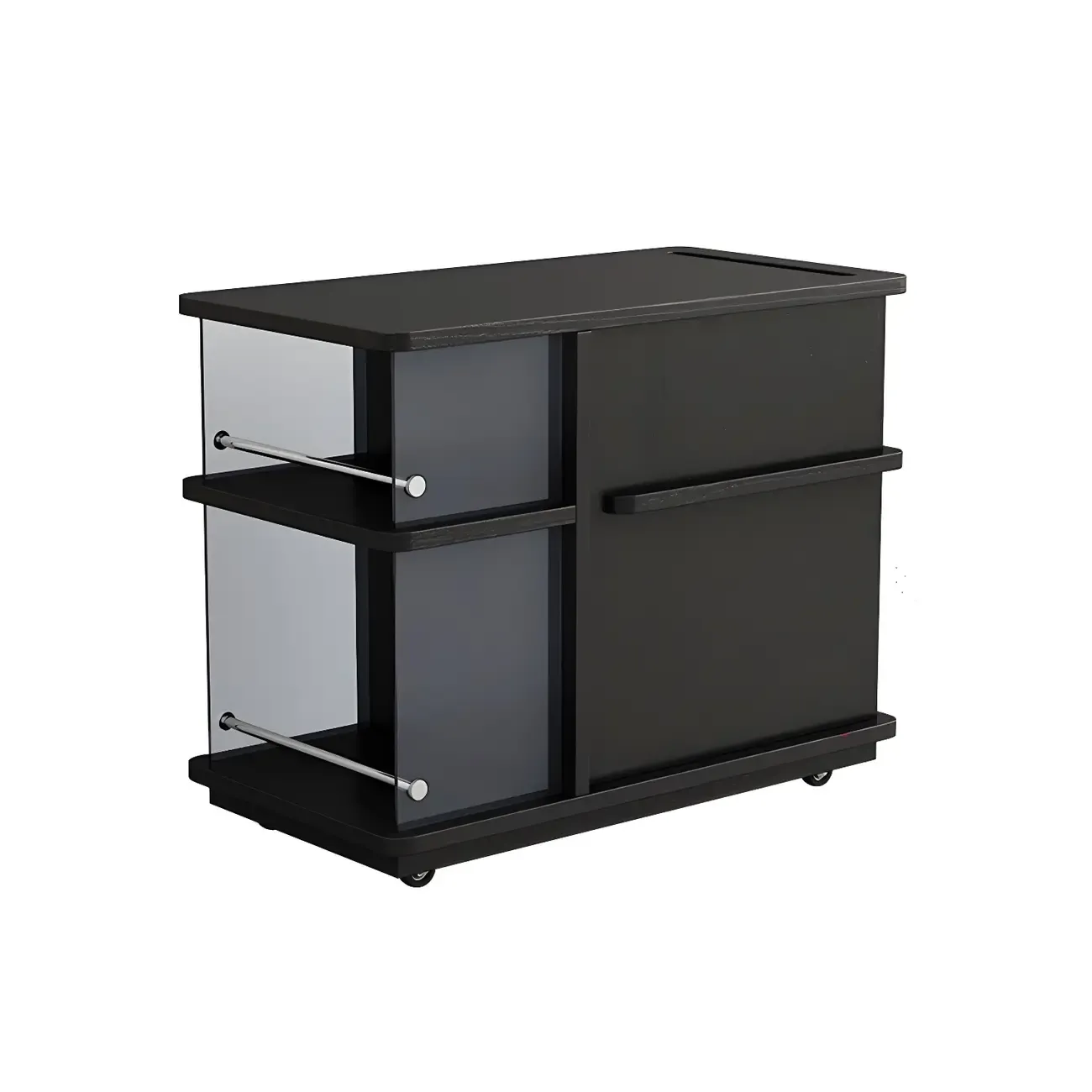 Functional Black Rectangular Wood Side Table with Storage Image - 4