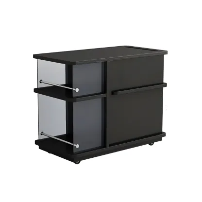 Functional Black Rectangular Wood Side Table with Storage Image - 4
