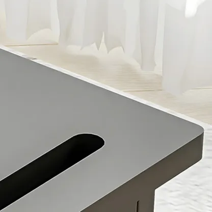 Functional Black Rectangular Wood Side Table with Storage Image - 10