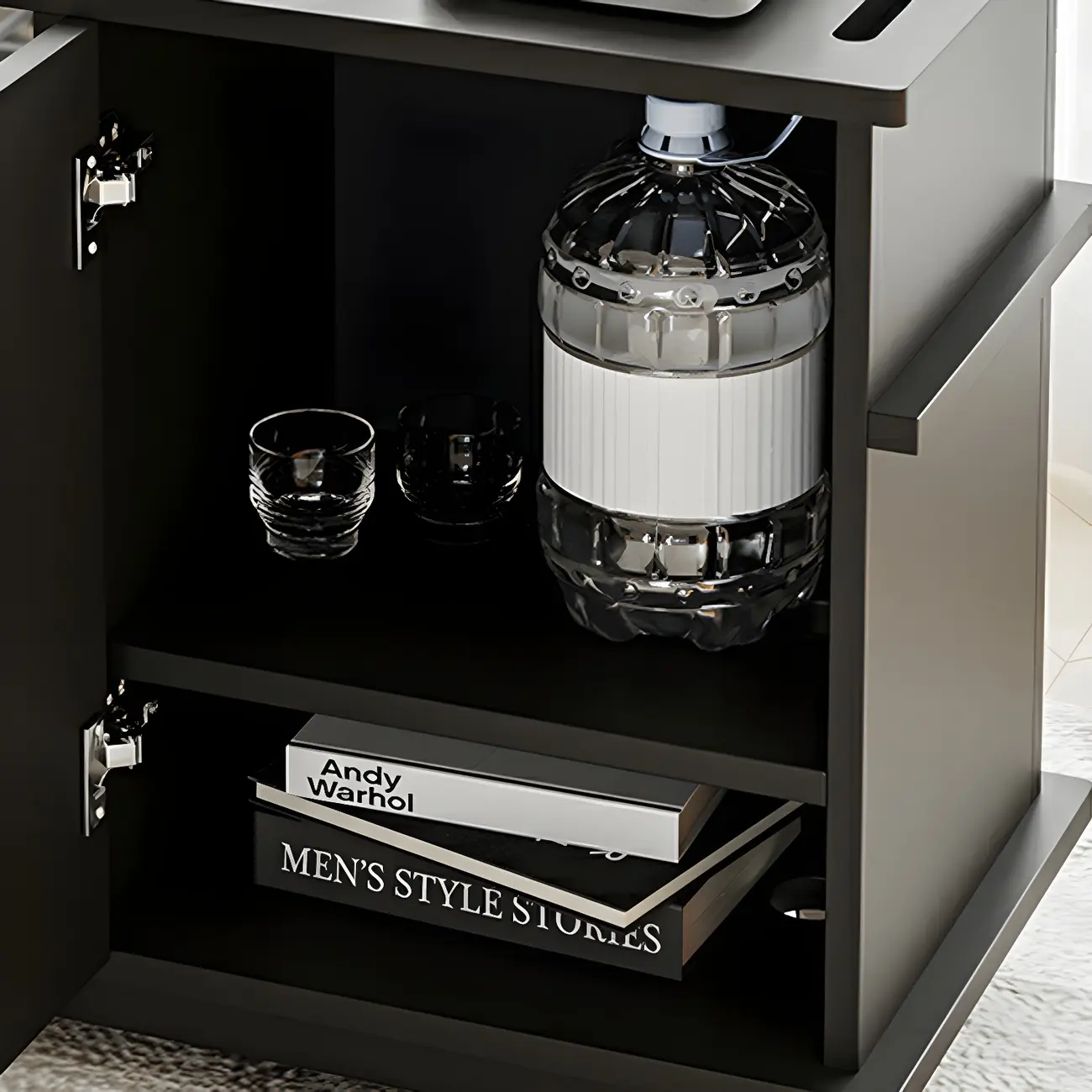 Functional Black Rectangular Wood Side Table with Storage Image - 9 | homeyfad