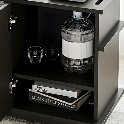 Functional Black Rectangular Wood Side Table with Storage Image - 9