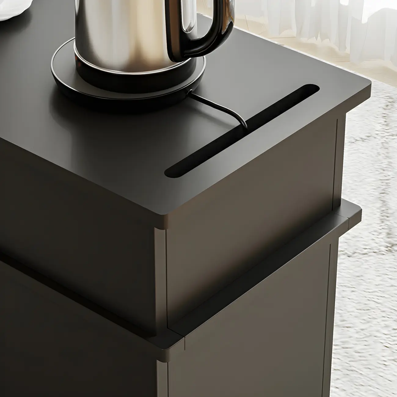 Functional Black Rectangular Wood Side Table with Storage Image - 7 | homeyfad