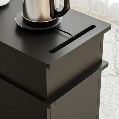 Functional Black Rectangular Wood Side Table with Storage Image - 7