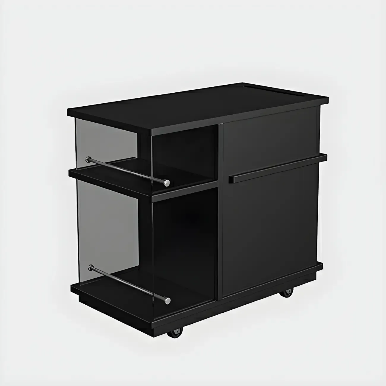Functional Black Rectangular Wood Side Table with Storage Image - 11
