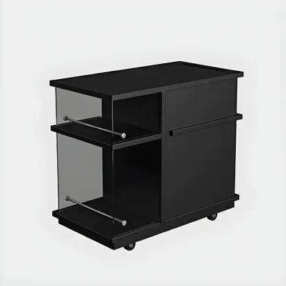 Functional Black Rectangular Wood Side Table with Storage Image - 11