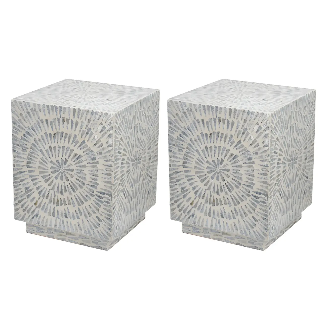 Vintage Wooden Round End Table with Mosaic Design for Home Image - 3 | homeyfad