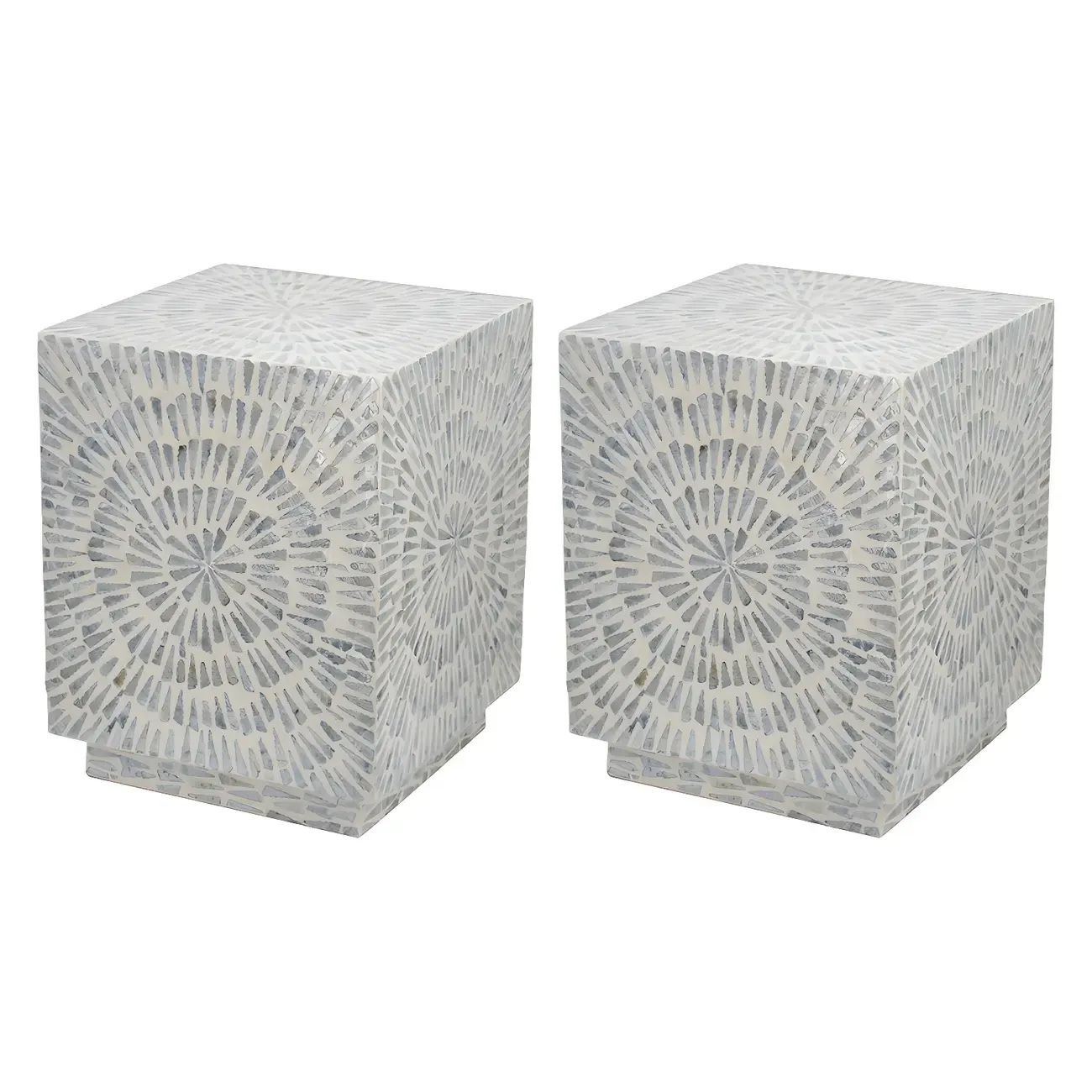 Vintage Wooden Round End Table with Mosaic Design for Home Image - 3