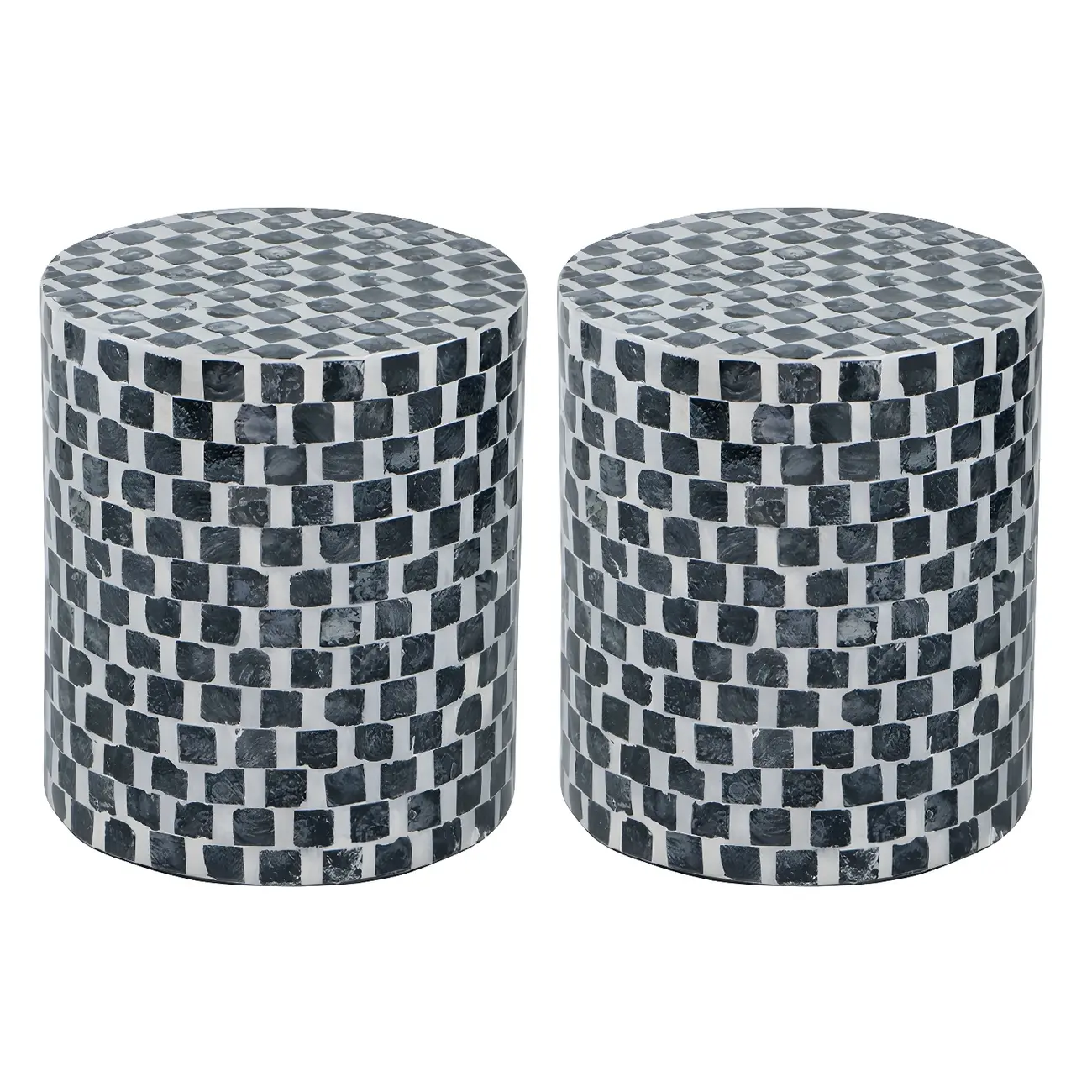 Vintage Wooden Round End Table with Mosaic Design for Home Image - 5 | homeyfad