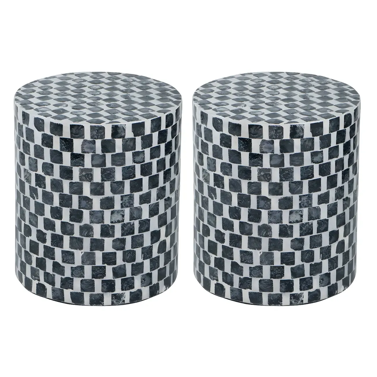 Vintage Wooden Round End Table with Mosaic Design for Home Image - 5