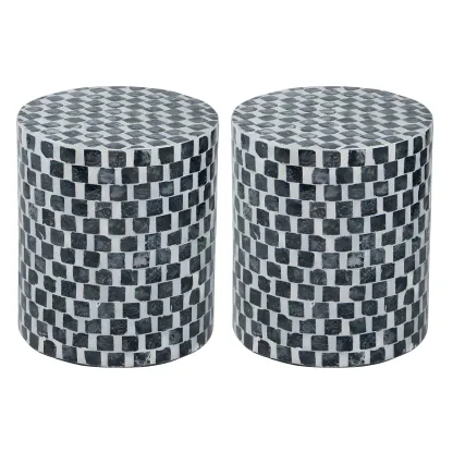 Vintage Wooden Round End Table with Mosaic Design for Home Image - 5