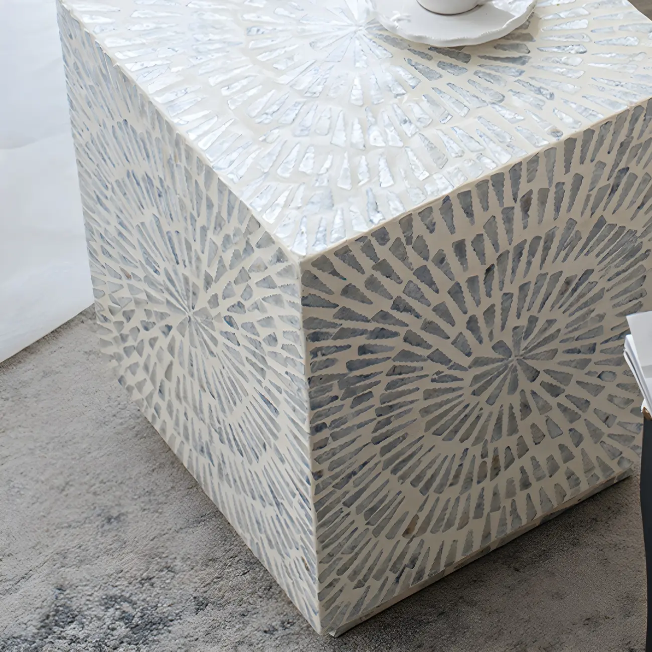 Vintage Wooden Round End Table with Mosaic Design for Home Image - 9 | homeyfad