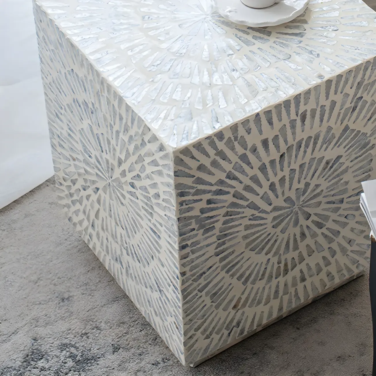 Vintage Wooden Round End Table with Mosaic Design for Home Image - 9