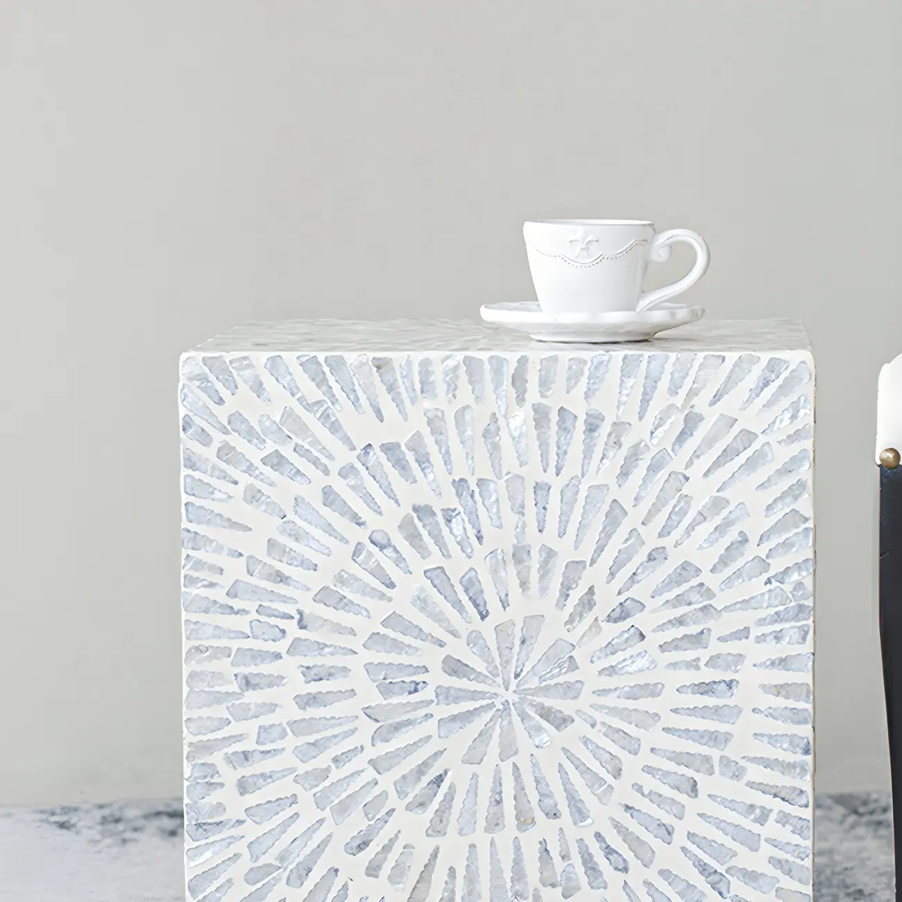 Vintage Wooden Round End Table with Mosaic Design for Home Image - 10 | homeyfad