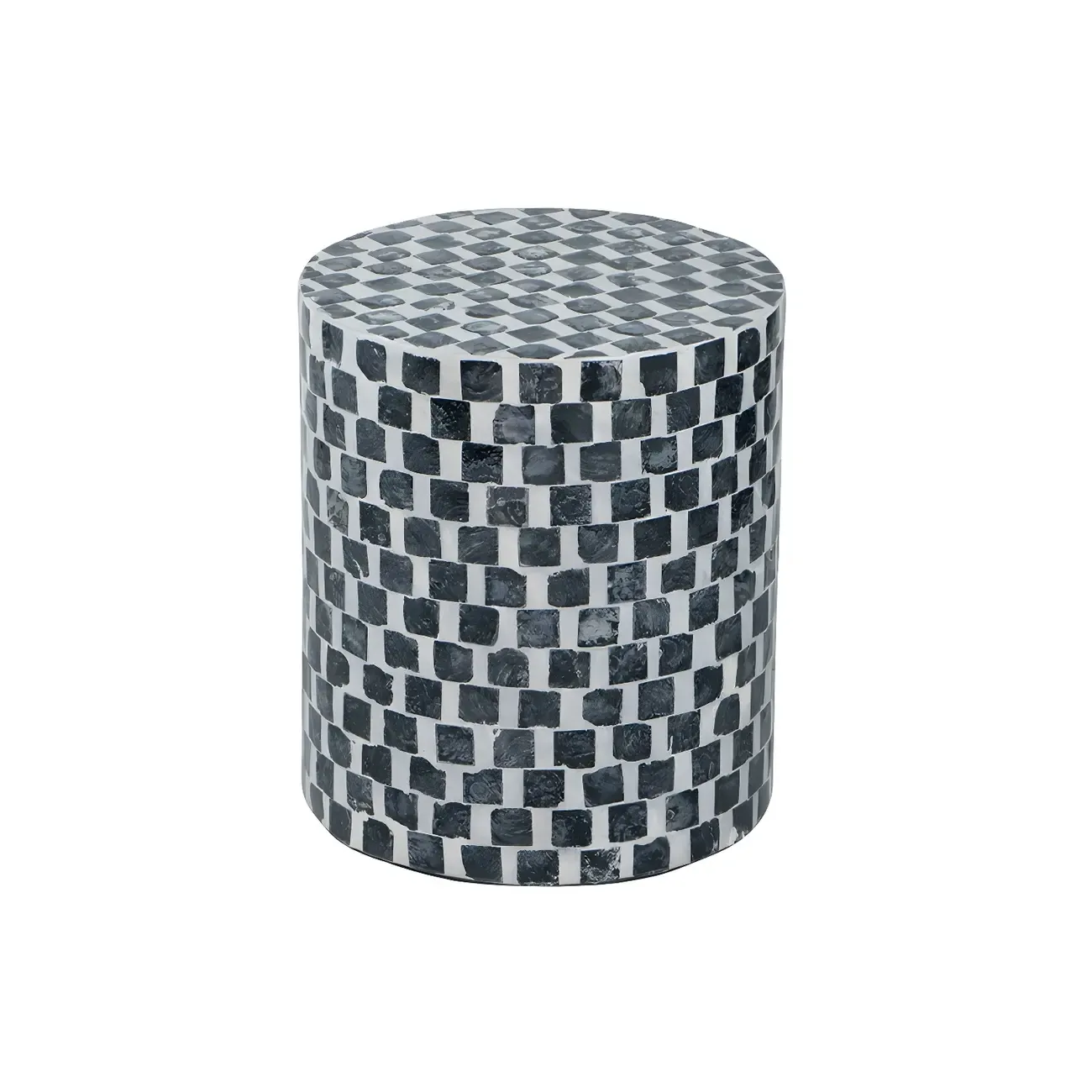 Vintage Wooden Round End Table with Mosaic Design for Home Image - 12