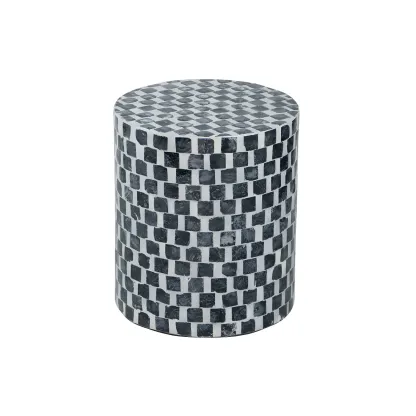 Vintage Wooden Round End Table with Mosaic Design for Home Image - 12