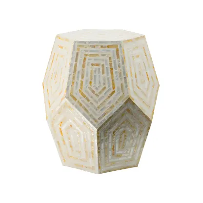 Vintage Wooden Round End Table with Mosaic Design for Home Image - 13
