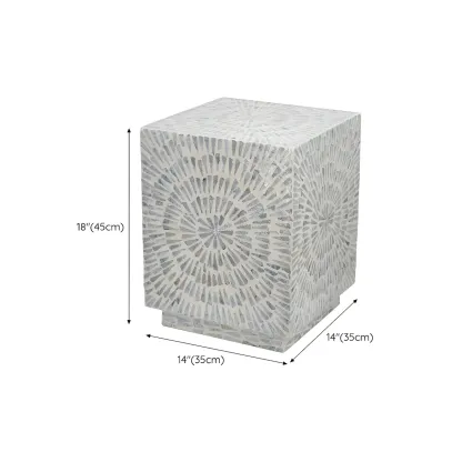 Vintage Wooden Round End Table with Mosaic Design for Home #size