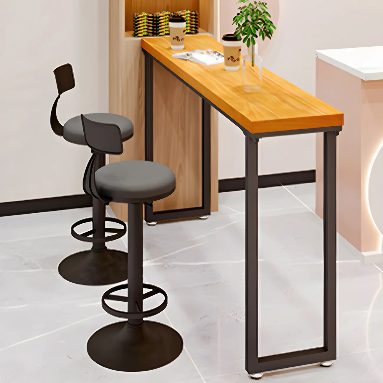 Saddle Yellow Armless Leather Metal Frame Bar Stools Image - 2 | homeyfad
