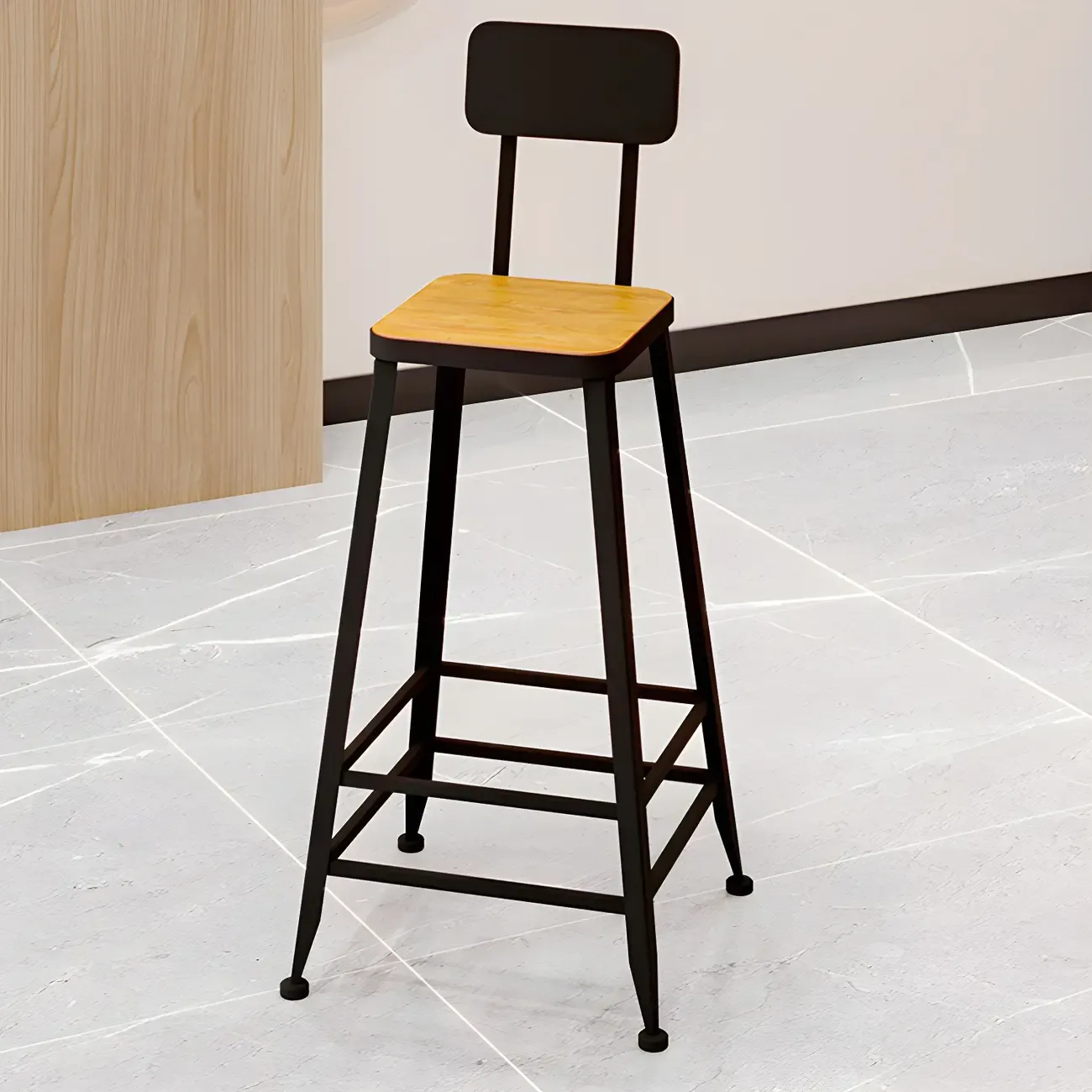 Saddle Yellow Armless Leather Metal Frame Bar Stools Image - 4