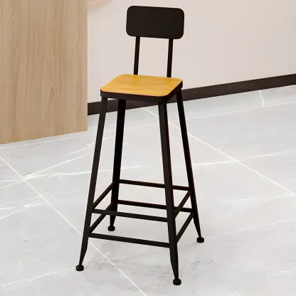 Saddle Yellow Armless Leather Metal Frame Bar Stools Image - 4